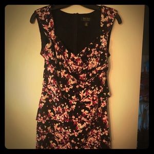 Black and purple dress with slimming details